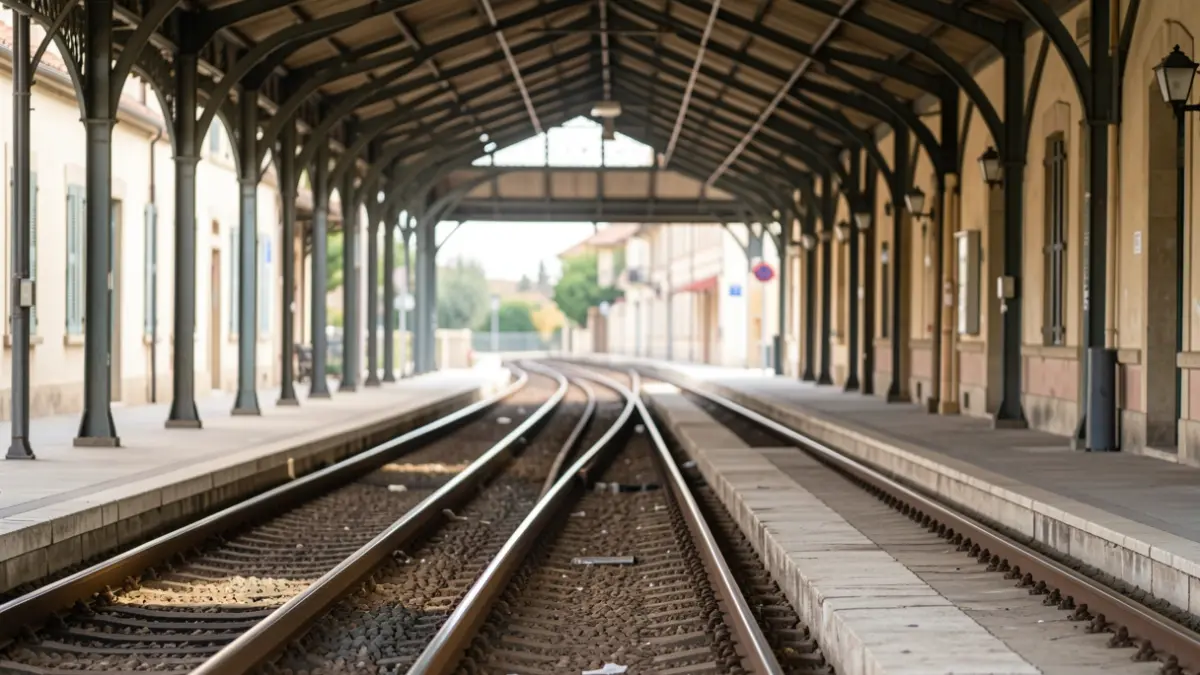 Imagen genérica de un andén de tren vacío con vías.