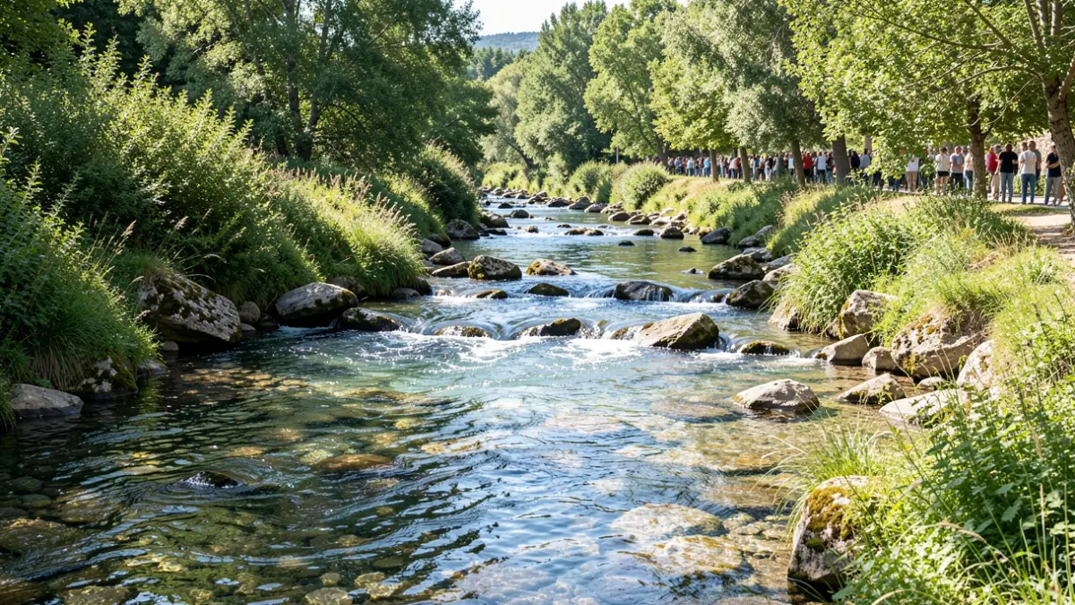 Generic image of the Merlès river with vegetation and clear water.