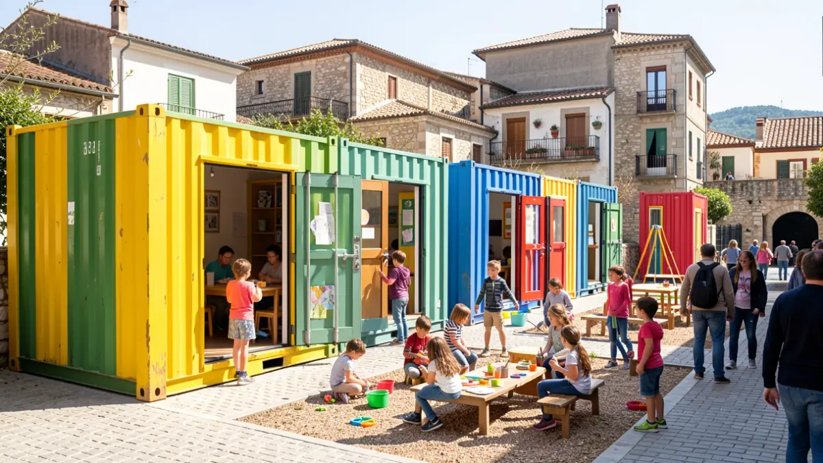 Antiguos contenedores marítimos reconvertidos en aulas de naturaleza en los barrios de Girona.