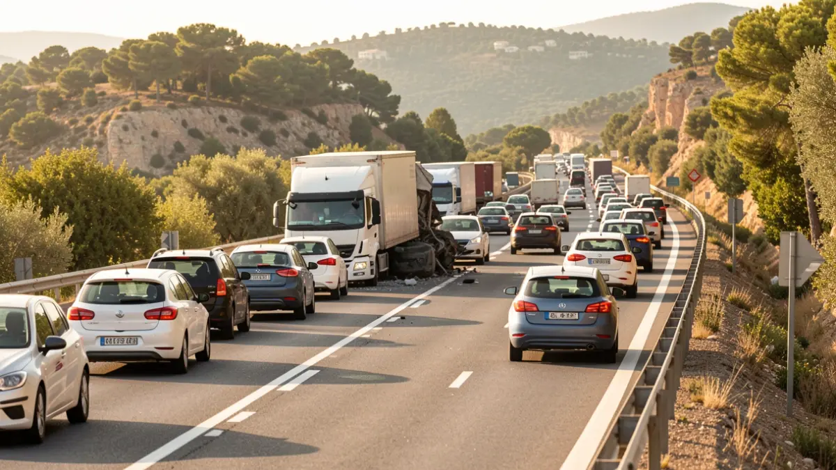 Traffic jam on the AP-7 due to a truck breakdown.