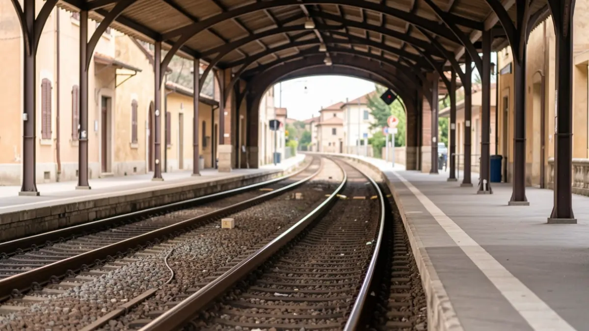 Imagen genérica de un andén de tren vacío con vías.