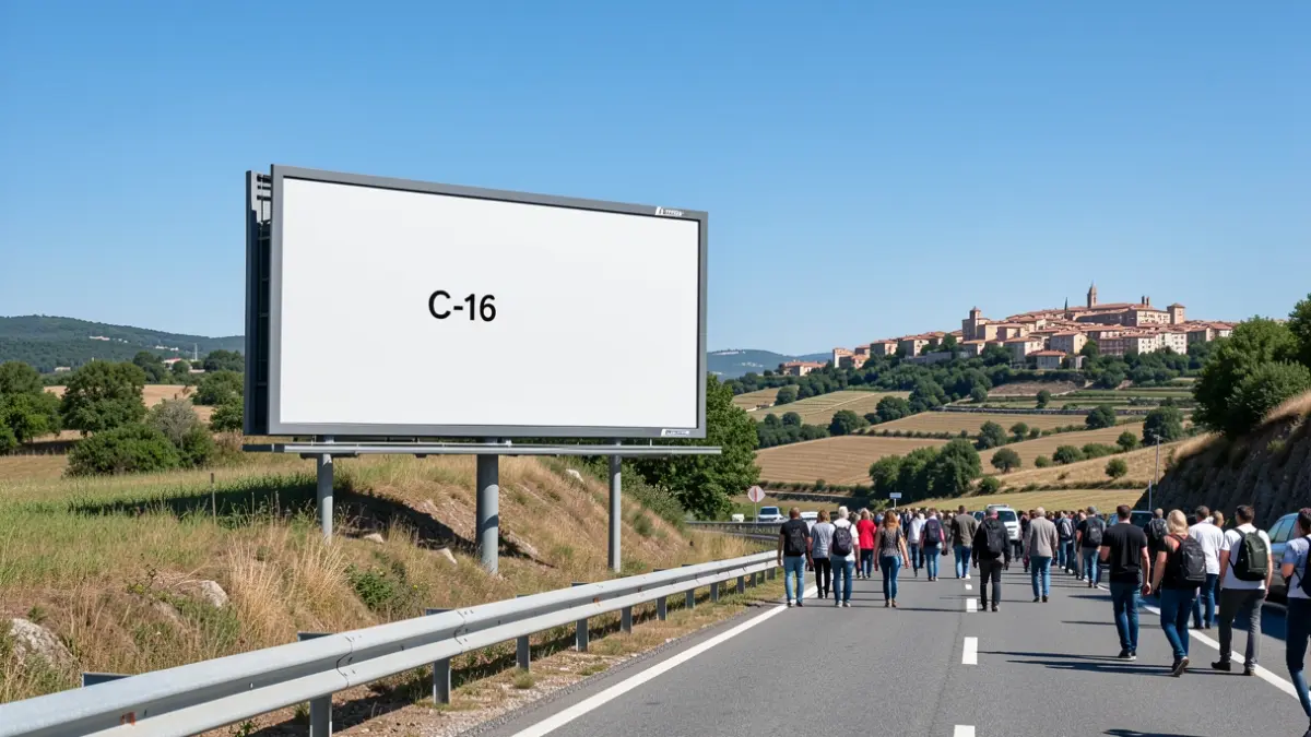 Imatge genèrica d'un cartell publicitari il·legal a prop d'una carretera a Catalunya.