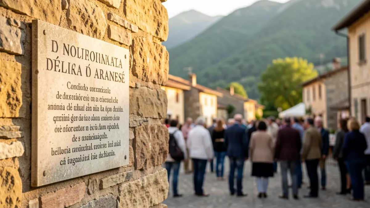 Placa conmemorativa de un itinerario literario en la Val d'Aran.
