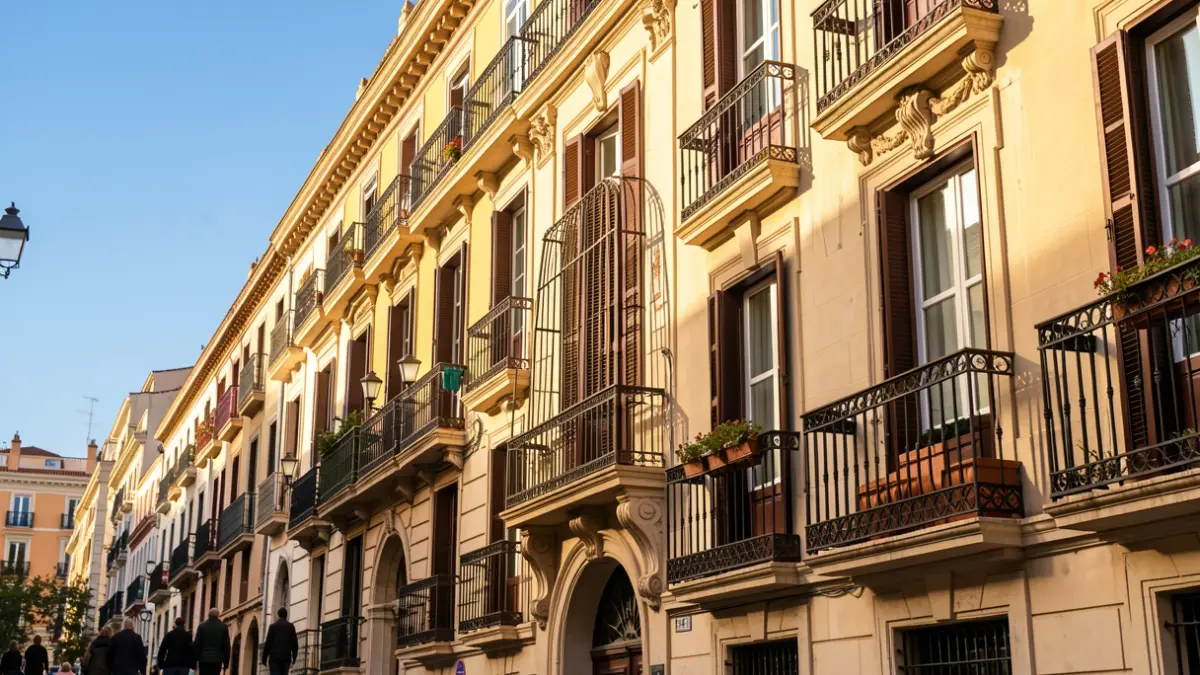 Imagen genérica de un edificio residencial en Barcelona con balcones.