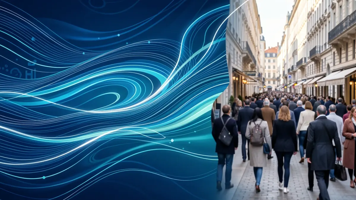 Imatge genèrica de l'economia blava amb patrons d'aigua i tecnologia.