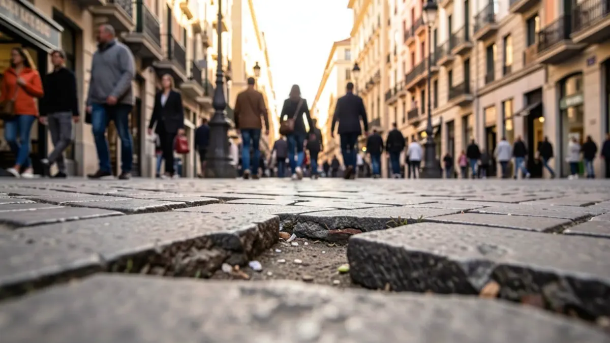 Generic image of a broken sidewalk in Barcelona.