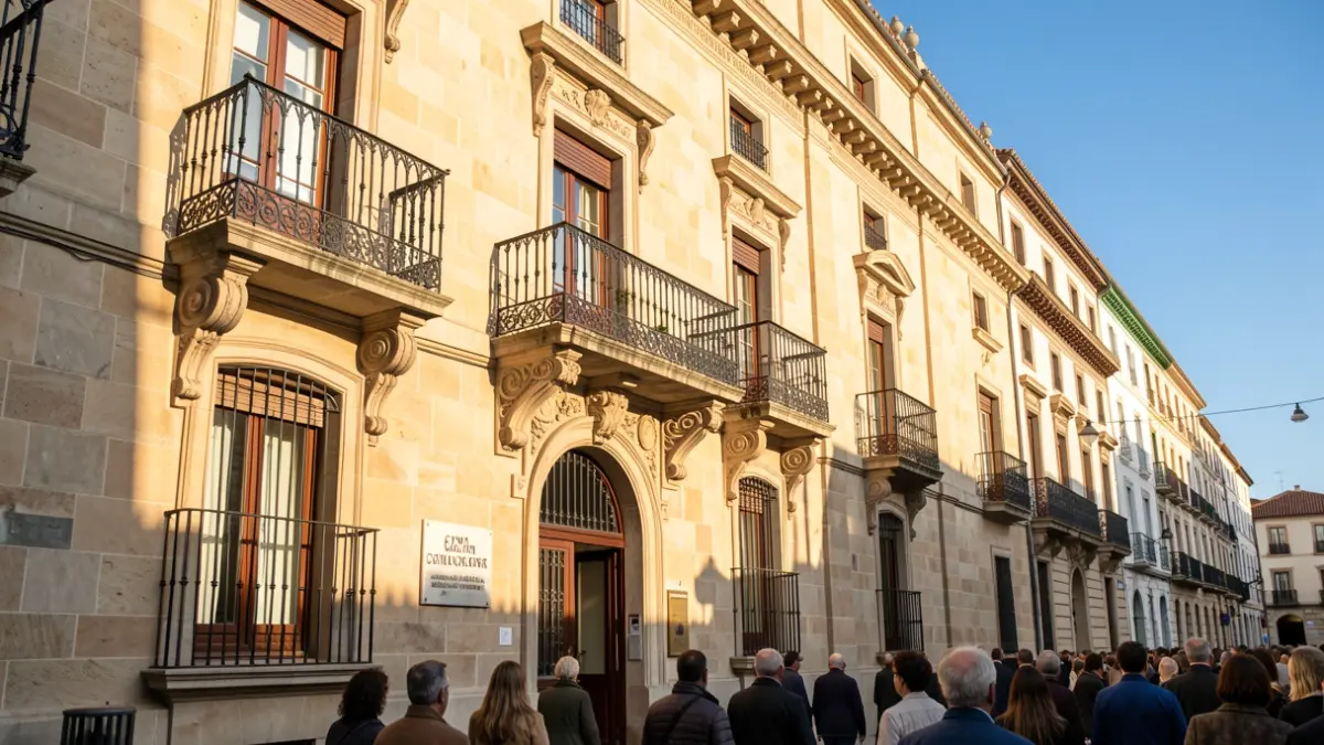 Imagen genérica de la fachada de un ayuntamiento catalán con balcón y barandillas de hierro, luz de tarde.