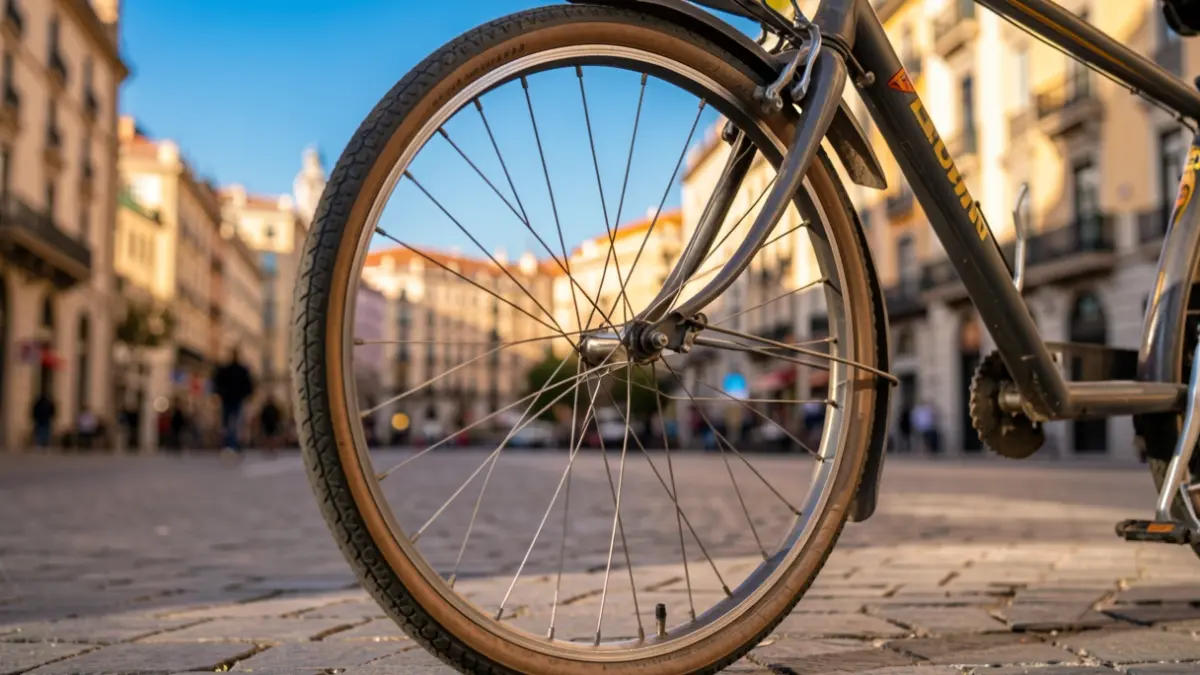 Electric bicycle wheel in Barcelona.