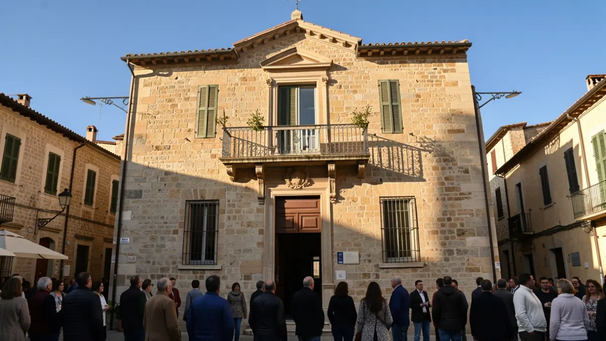 Imagen genérica de la fachada de un ayuntamiento mediterráneo con balcón.