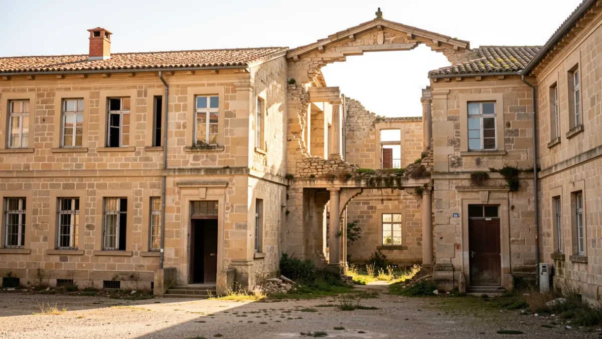 Former Llar Santa Maria de Queralt school in Berga, with a courtyard to become a public square.