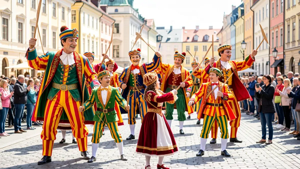 Catalan giants and stick dancers performing in Stockholm.