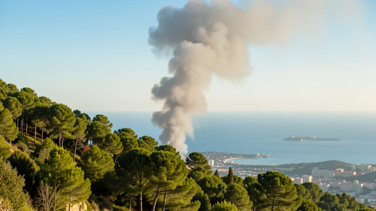 Columna de fum d'un incendi forestal a Collserola, Barcelona.