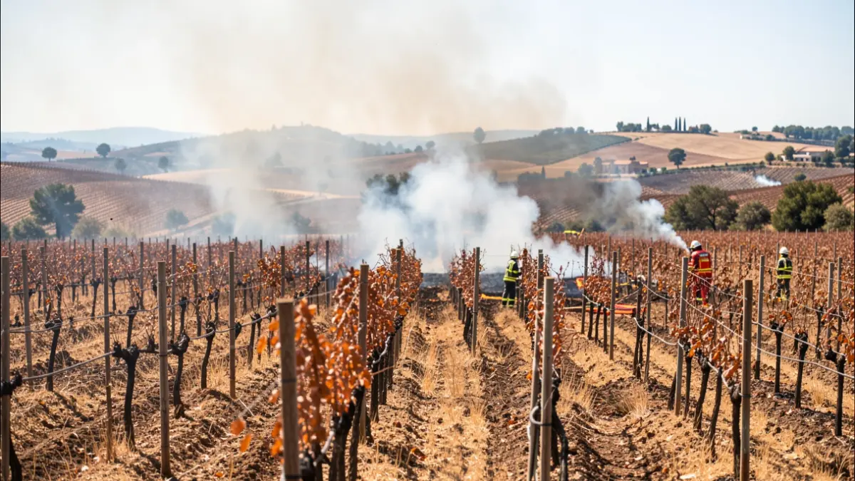 Generic image of a controlled wildfire in a vineyard landscape in Catalunya.