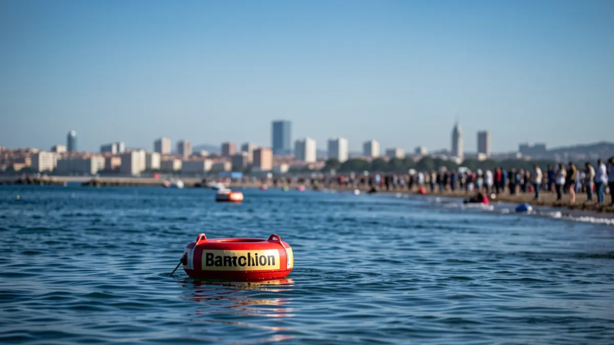 Imagen genérica de la costa de Barcelona con un salvavidas.