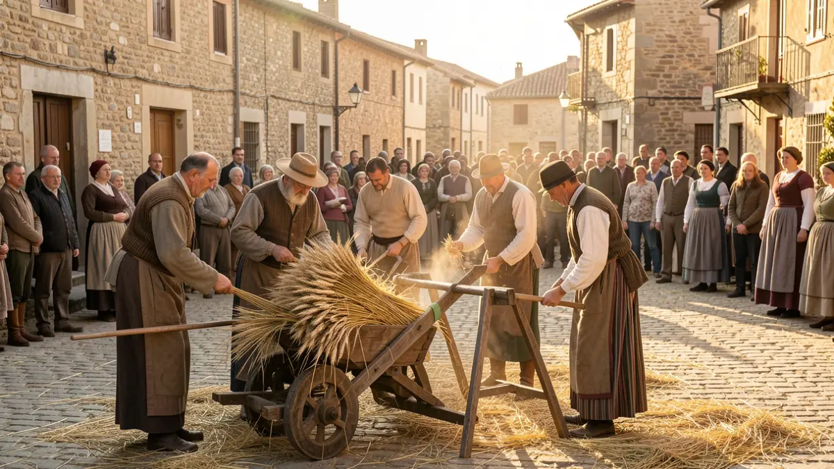 Demostración tradicional de trillar el trigo en Cabra del Camp.