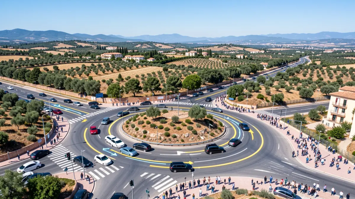 Aerial view of a dangerous intersection on the C-31 in Calafell with the roundabout project.