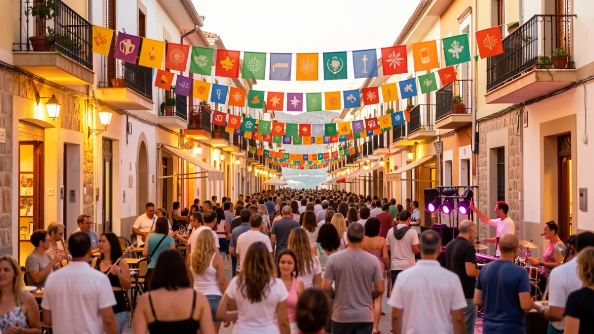 Imatge genèrica d'una festa popular a Calella amb ambient festiu i arquitectura mediterrània.
