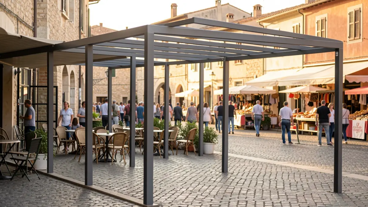 New pergola and cobblestone pavement in Cambrils' Barri Antic.