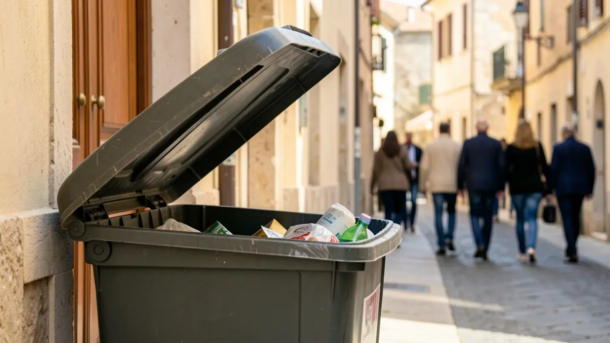 Un cubo de basura orgánica en la puerta de un domicilio.