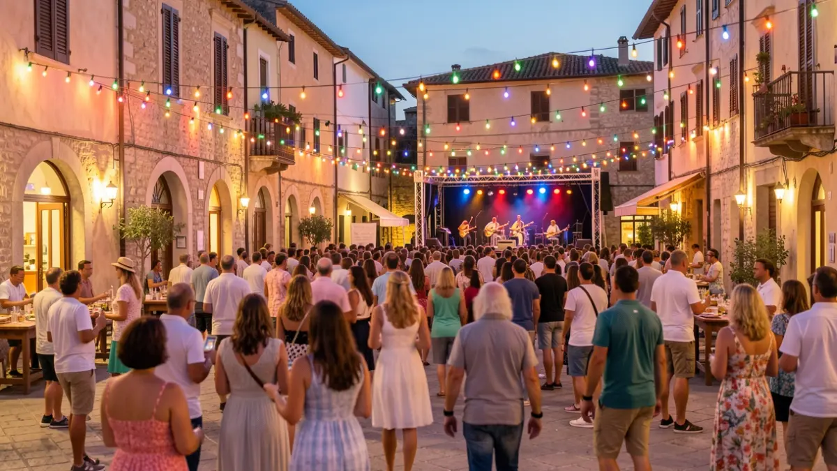 Imatge genèrica d'una festa major d'estiu al vespre amb llums i gent gaudint.