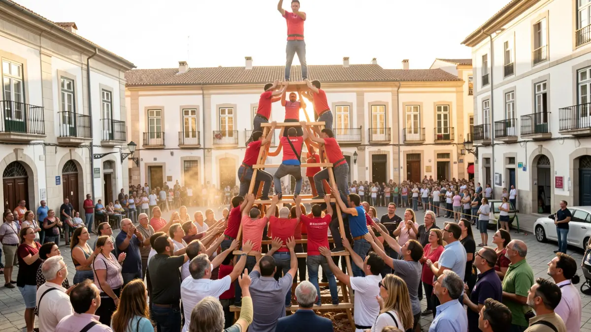 Torre castellera de 8 construint-se a la Plaça de les Cols de Tarragona durant la Diada de Sant Magí.