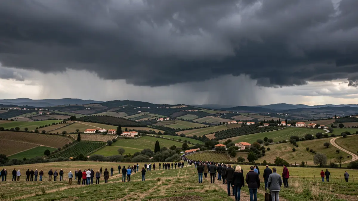 Cielo tormentoso sobre el paisaje catalán.