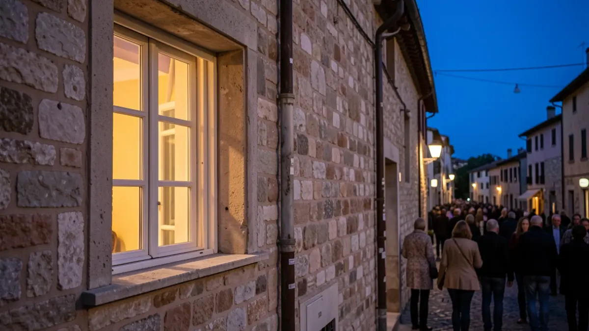 Window of an empty apartment at dusk.