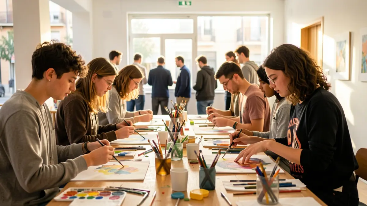 Joves adolescents participant en un taller creatiu d'estiu a Ciutat Vella, Barcelona.