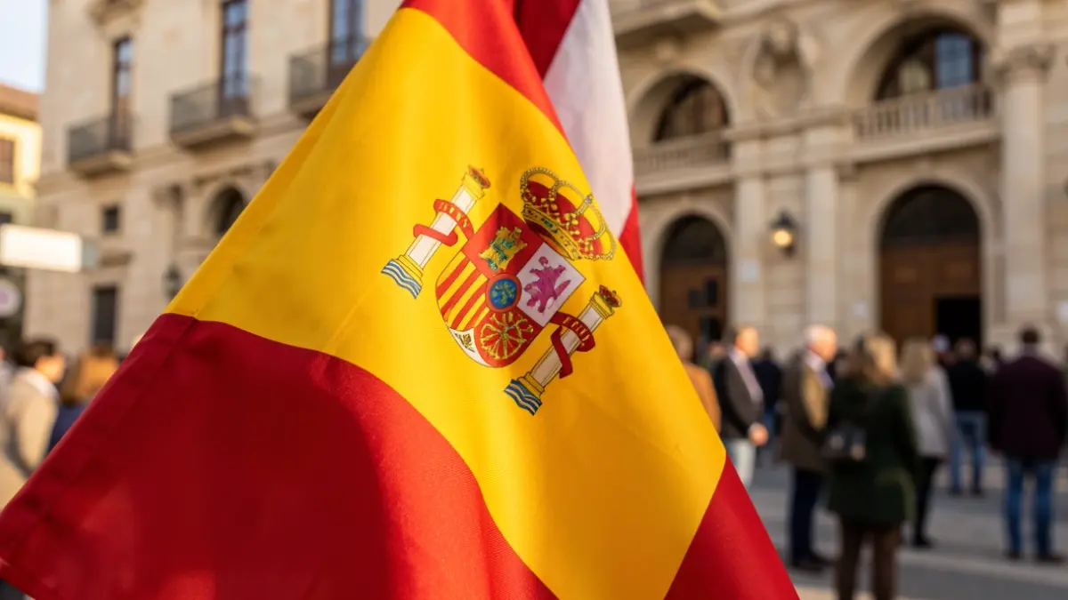 Generic image of a Spanish flag in front of an official building.