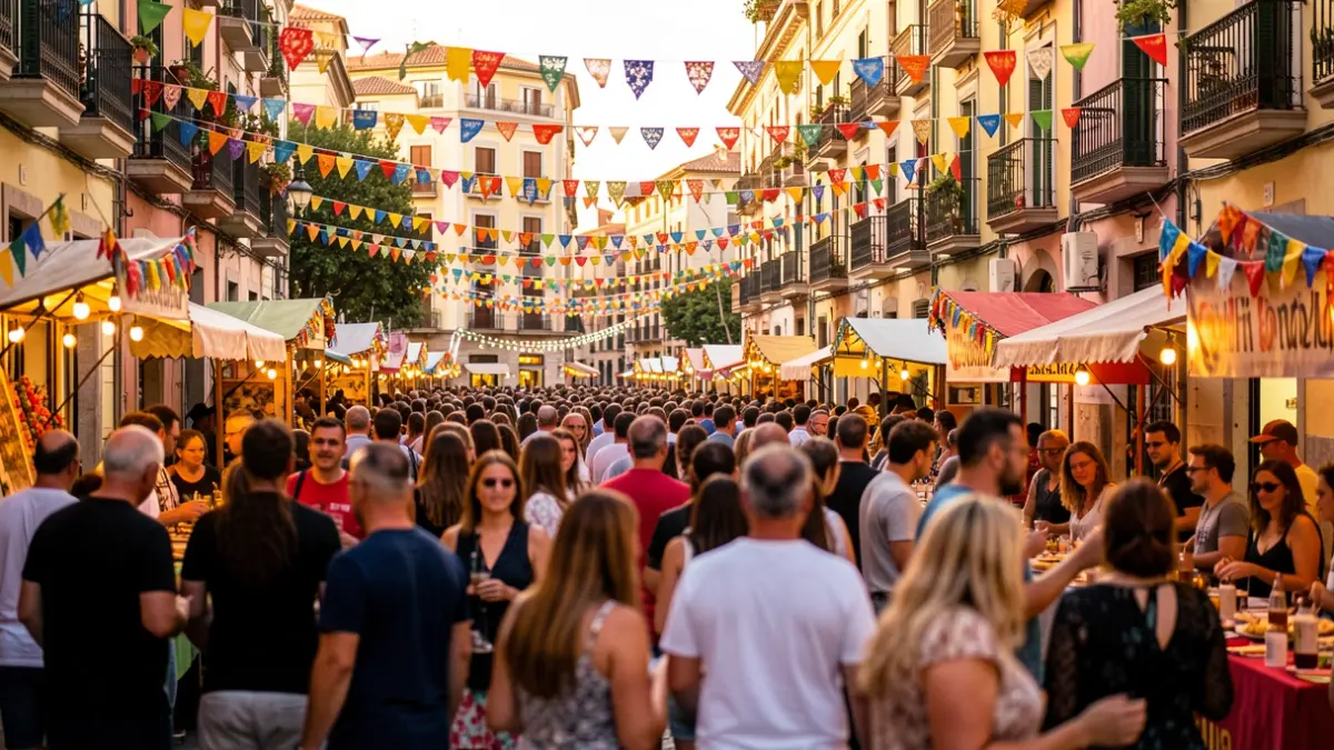 Imatge genèrica d'una festa popular al carrer a Barcelona amb decoracions i gent gaudint de la música.