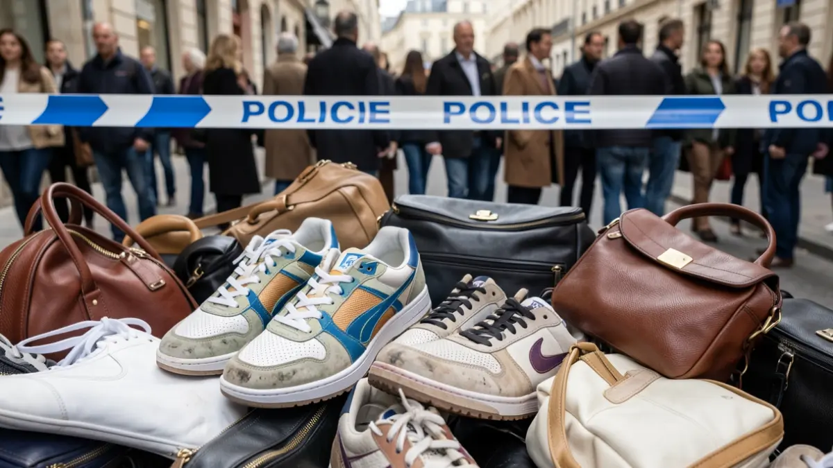 Imatge genèrica de sabatilles i bosses falsificades confiscades per la policia.