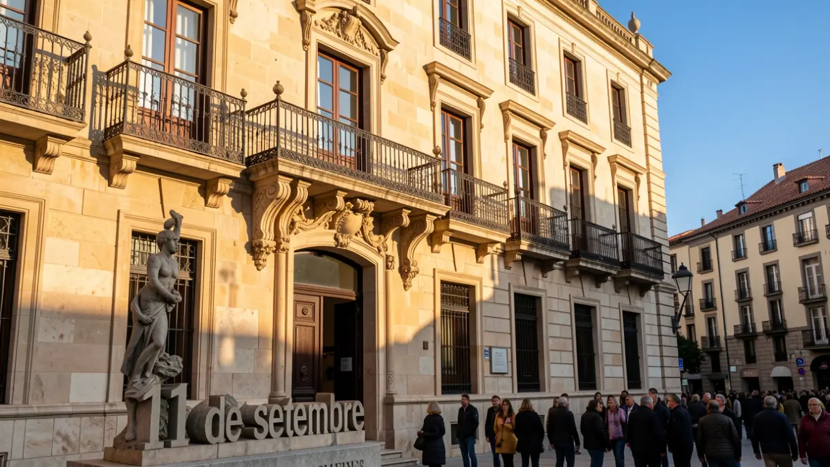 Imagen genérica de la fachada de un ayuntamiento catalán con el conjunto escultórico '11 de setembre'.
