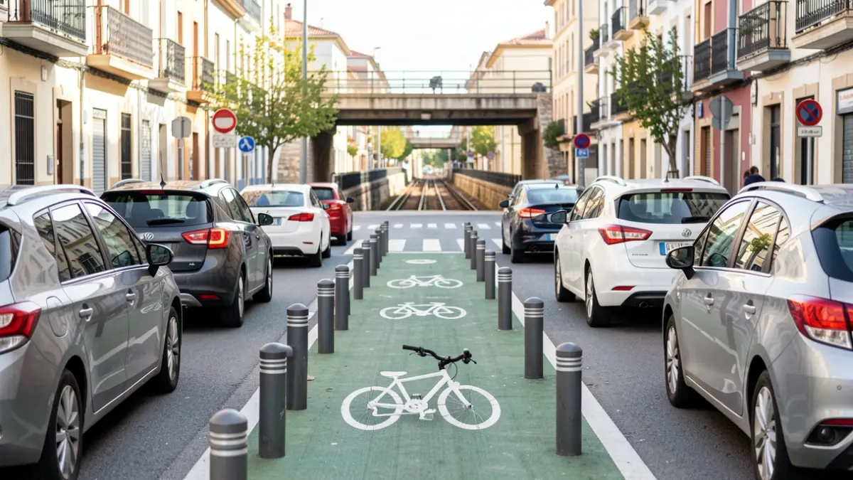 Carril bici segregat entre carrils de circulació a Cunit.