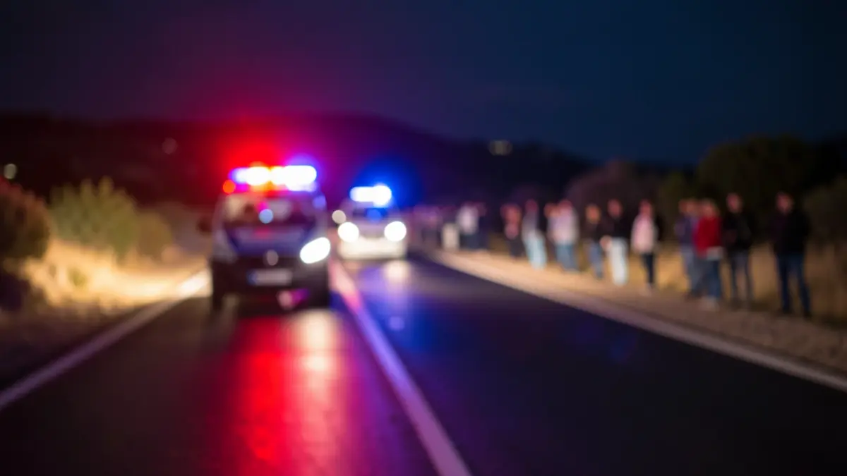 Imatge genèrica de llums d'emergència policials reflectint-se en una carretera mullada a la nit.