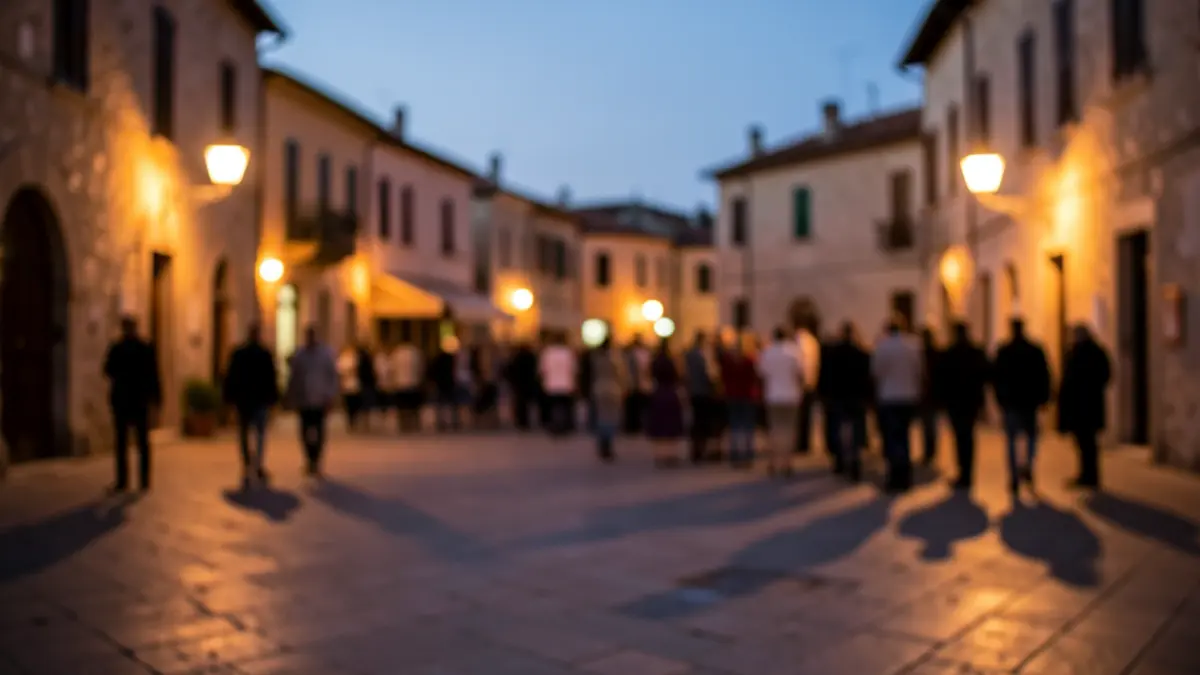 Generic image of a street at night in Sitges with warm lights.