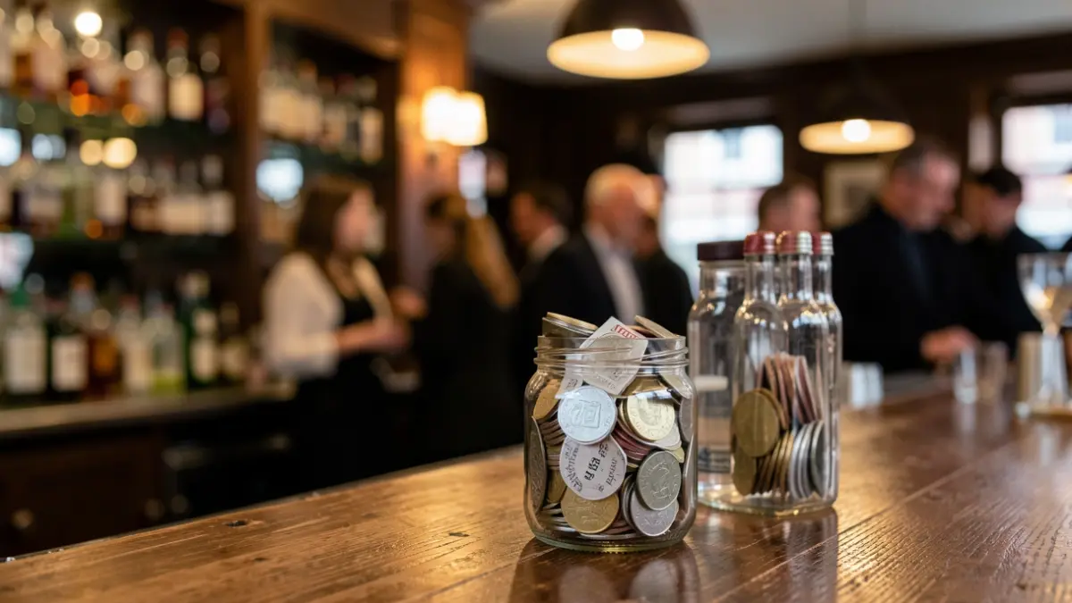 Generic image of a tip jar on a bar counter.