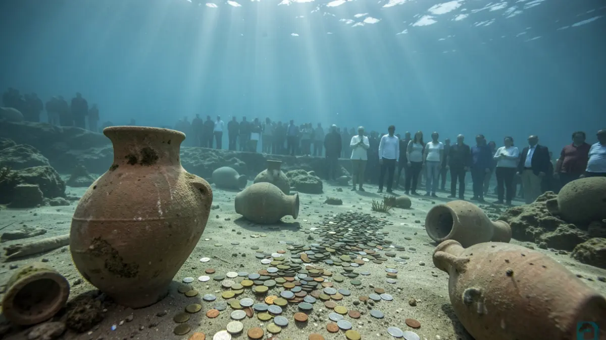 Imagen genérica de un yacimiento arqueológico submarino con monedas antiguas.