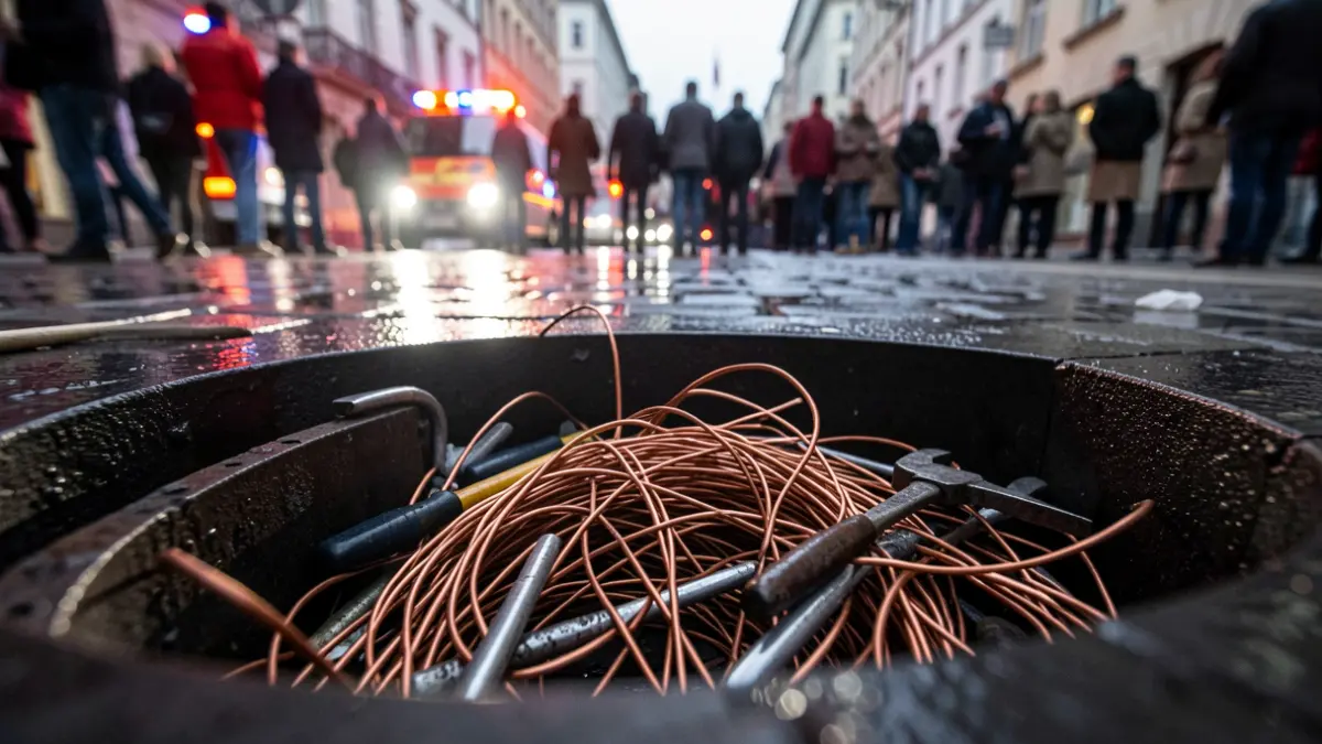 Stolen copper wiring and tools in an underground access pit.