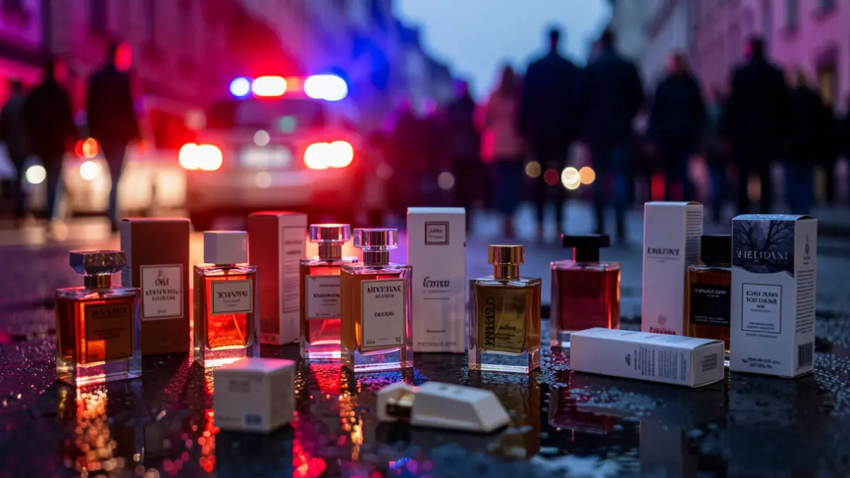 Generic image of perfume bottles with emergency lights.
