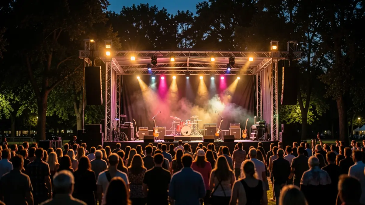 Generic image of an outdoor music festival stage at night.