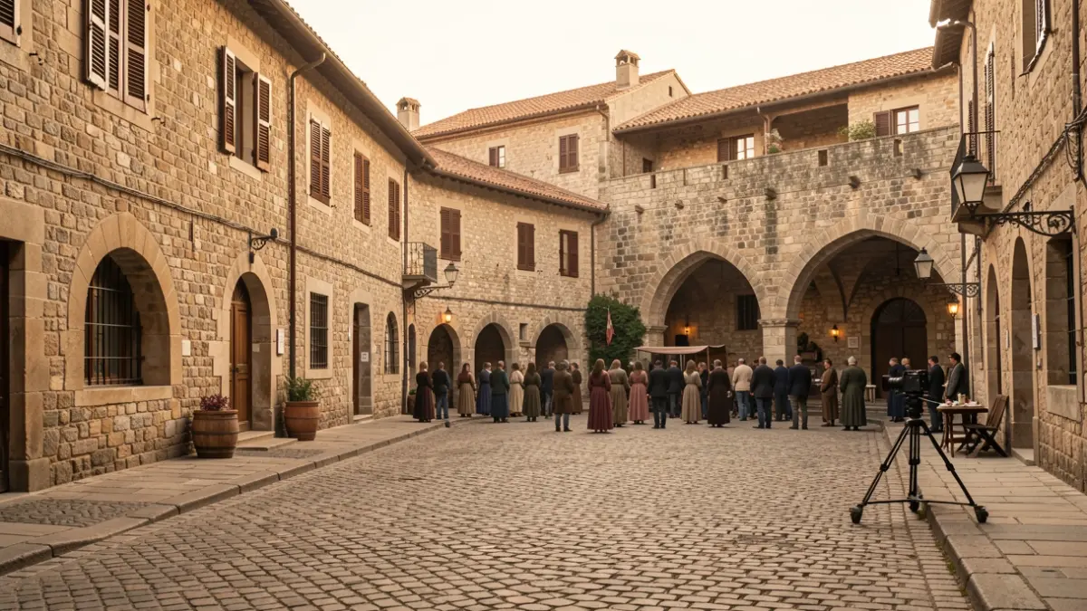 Escenari de conte medieval a Girona per al rodatge d'una pel·lícula de Disney.