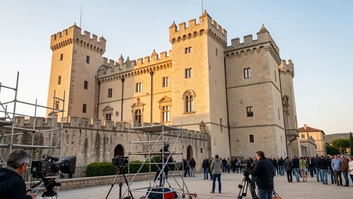 Image of Sant Ferran Castle in Figueres with filming equipment.