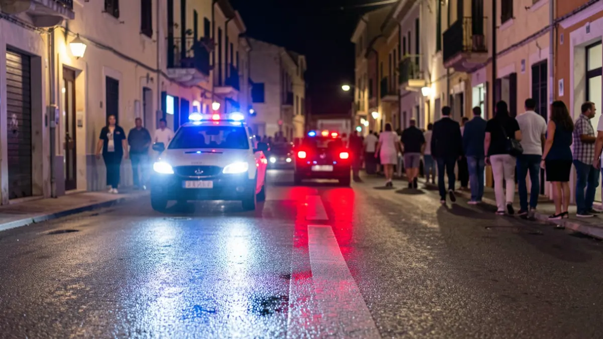 Imatge genèrica de llums d'emergència policials reflectint-se en asfalt mullat a la nit.
