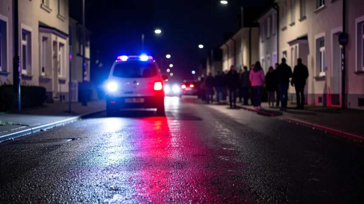 Generic image of police emergency lights reflecting on wet asphalt at night.