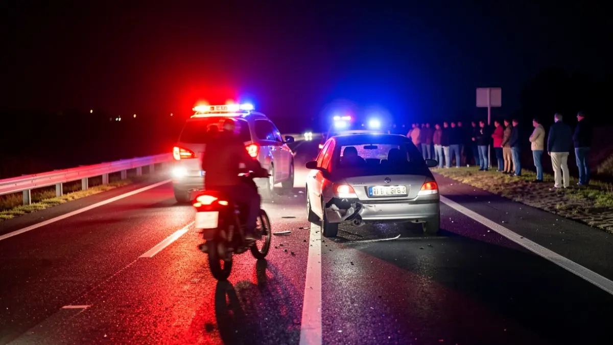 Imagen genérica de un accidente de tráfico nocturno con luces de emergencia.
