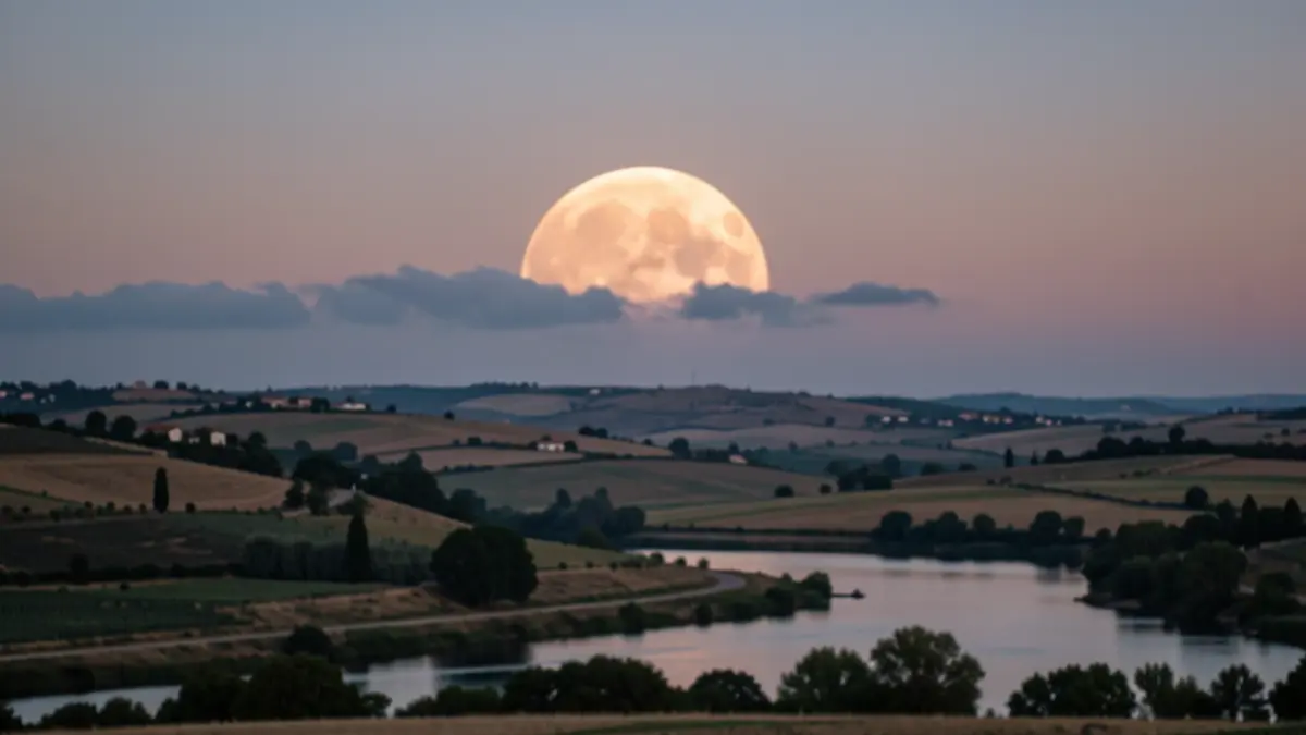Partial lunar eclipse over the Terres de l'Ebre with clouds.