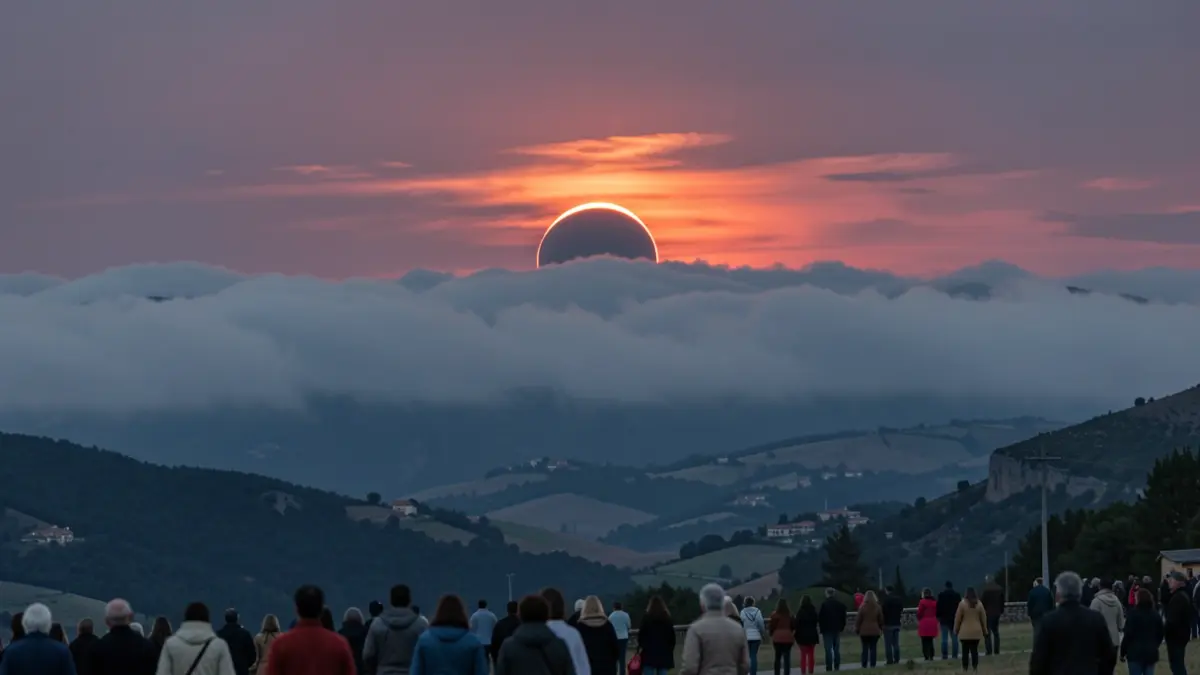 Cel ennuvolat que dificulta la visió d'un eclipsi solar a l'Alt Urgell.