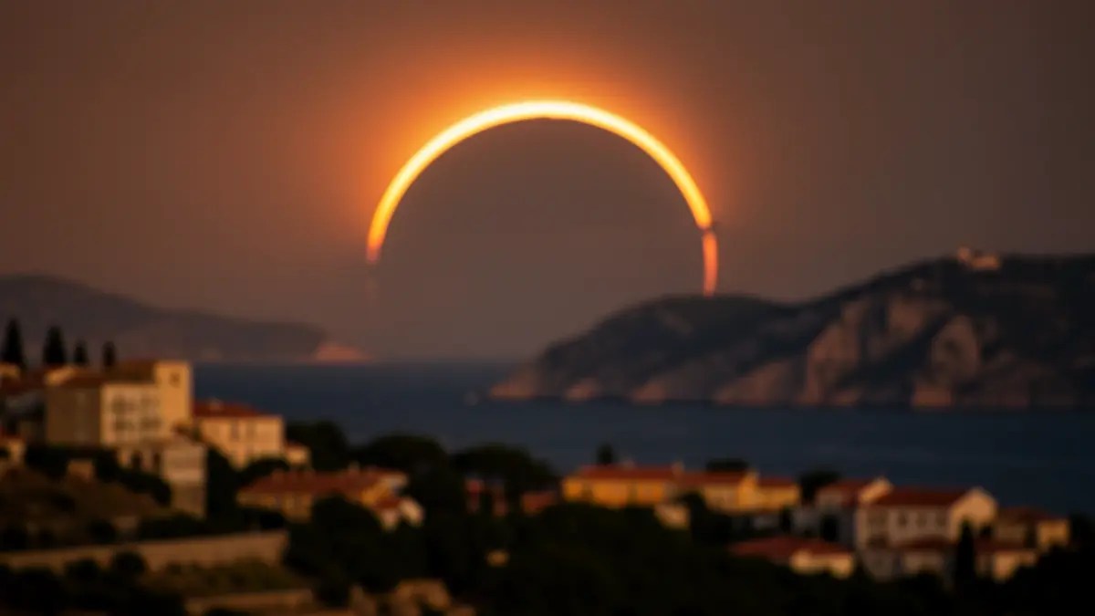 Generic image of a total solar eclipse over the Catalunya landscape.