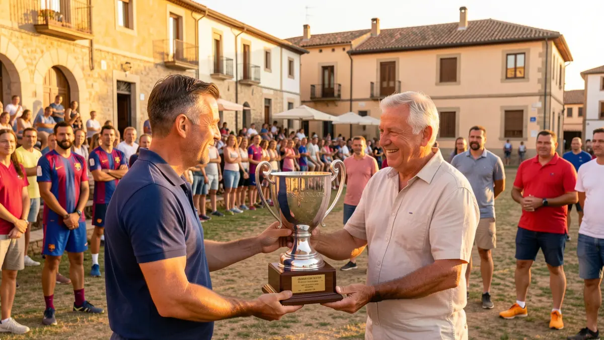 Imagen genérica de un partido de fútbol de verano en Cataluña con un trofeo.