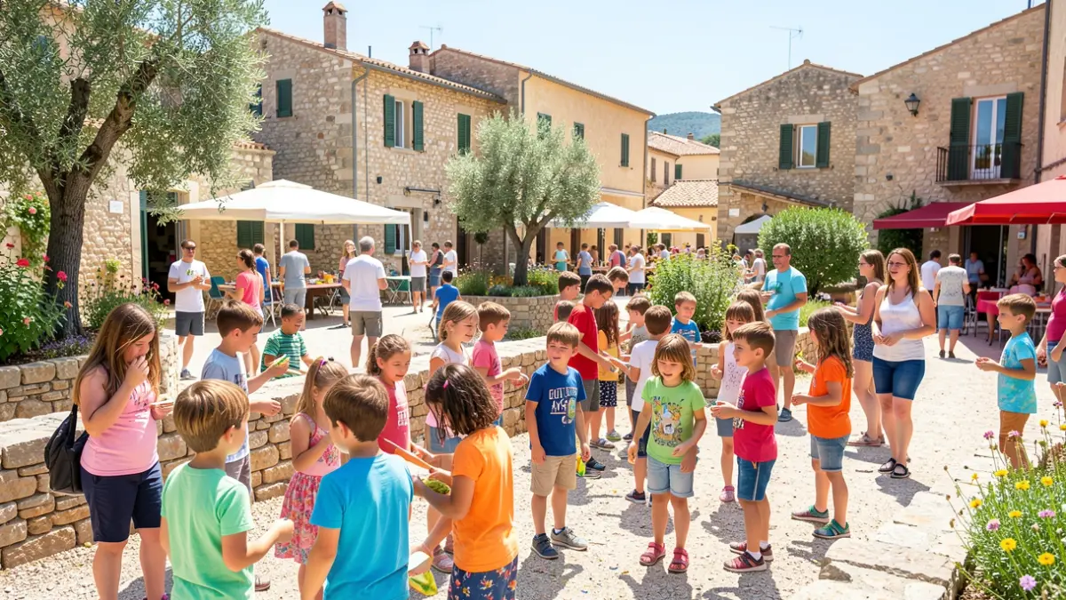 Children participating in summer activities at a cultural center in a Mediterranean town.